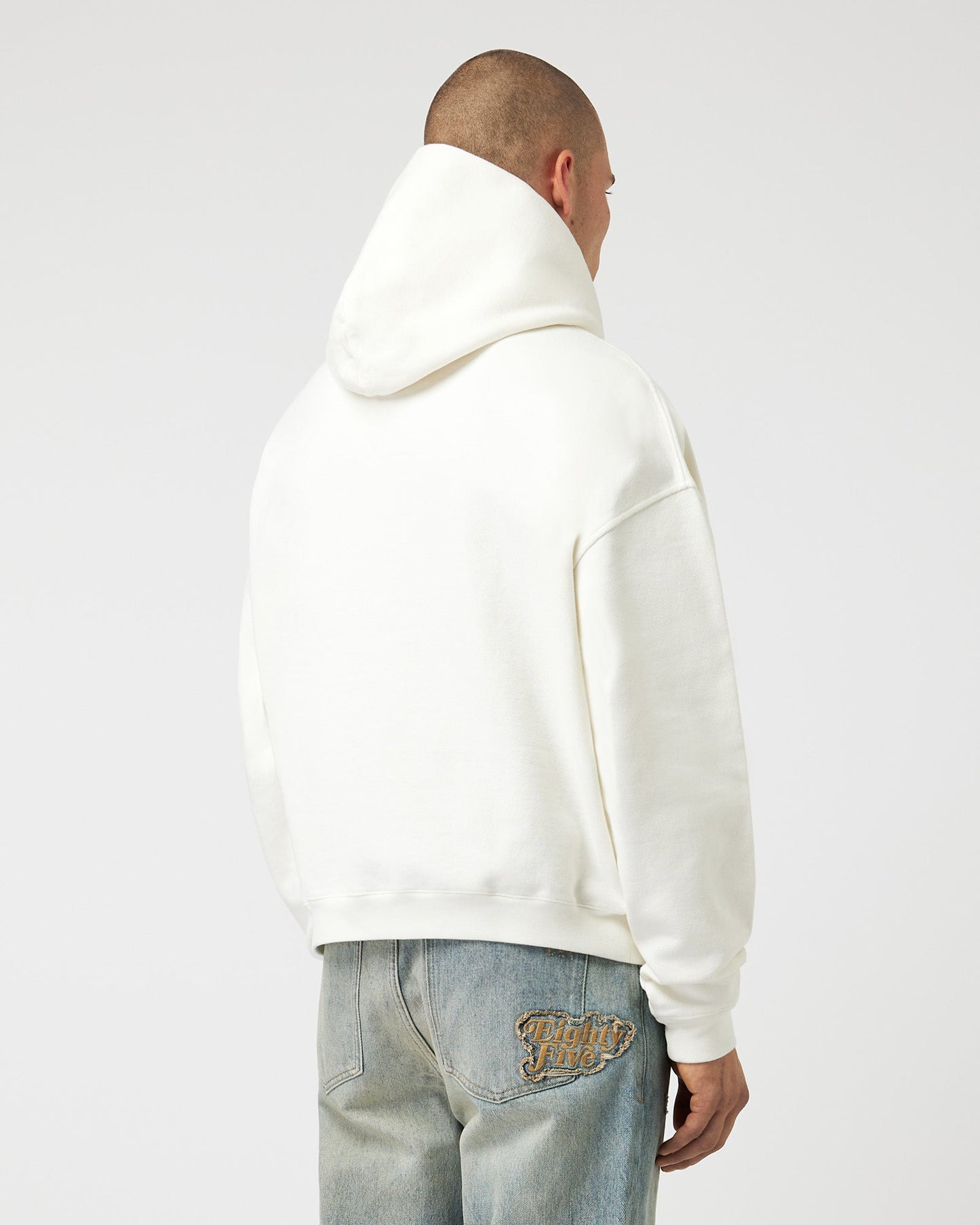 Heavy Cropped Off White Basic Hoodie