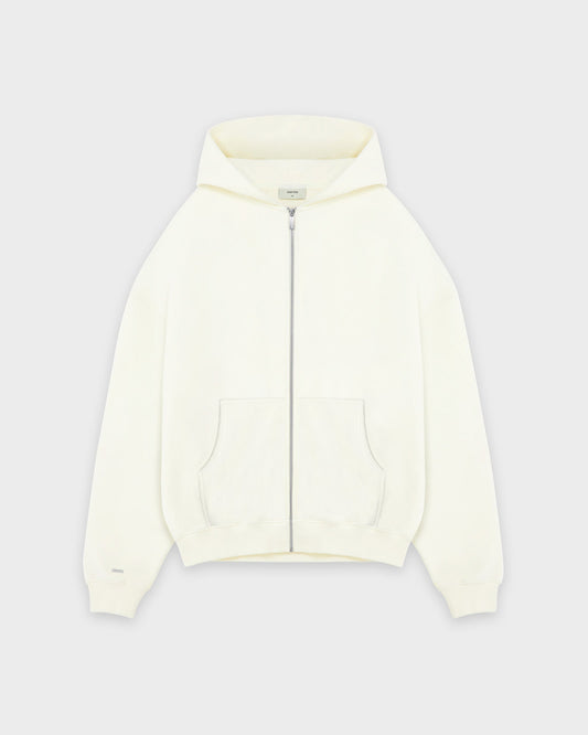 Heavy Off White Basic Zip Hoodie