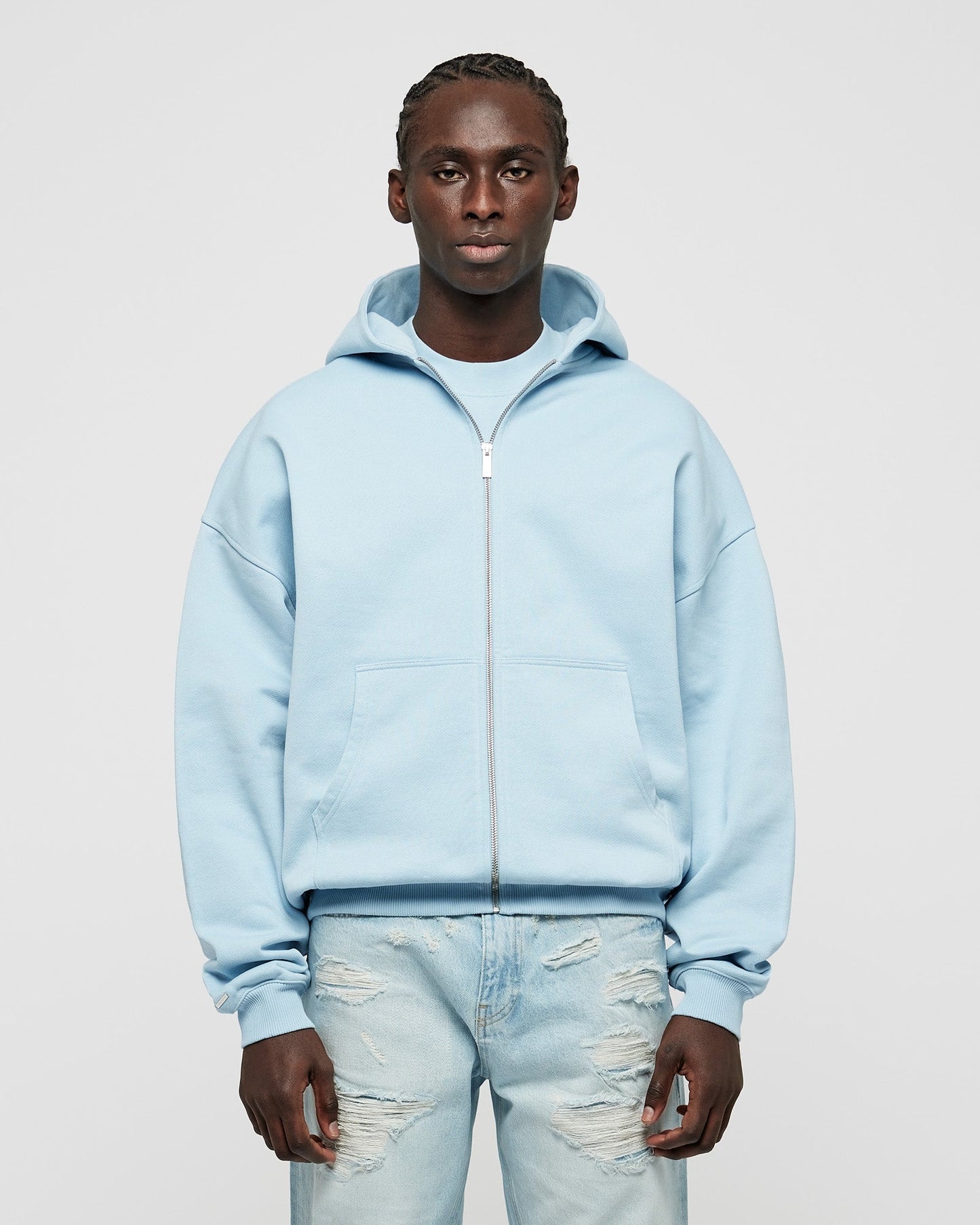 Heavy Babyblue Basic Zip Hoodie